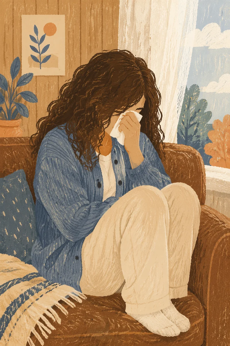 Woman Wiping Tears in Quiet Comfort