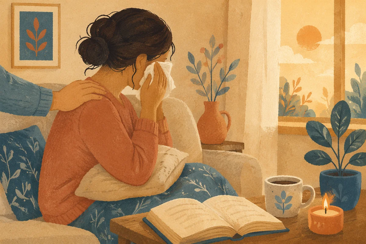 Comforting Hand as Woman Wipes Tears