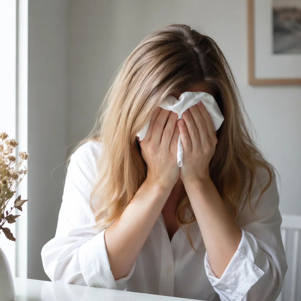 Woman Wiping Tears in Quiet Comfort