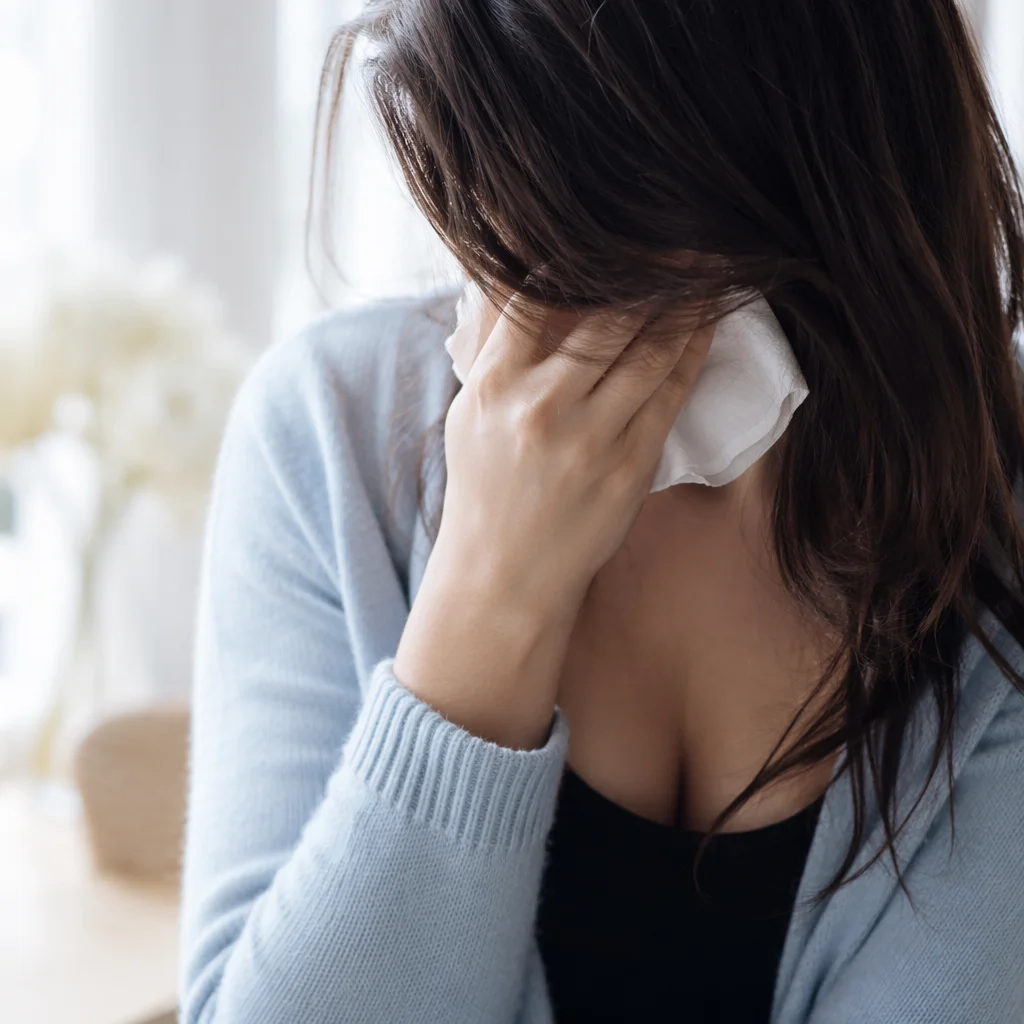 Woman Finding Comfort by Bright Window