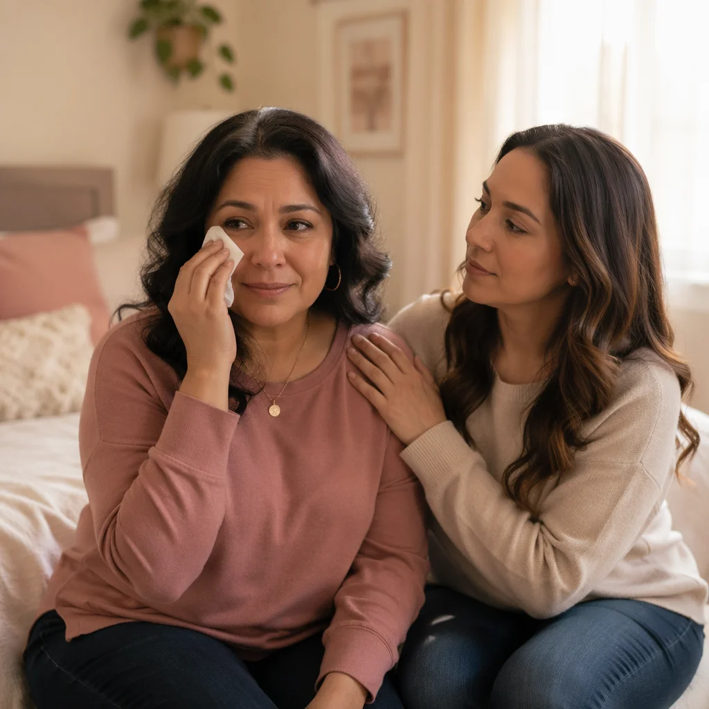 Woman Wiping Tears with Friend Nearby