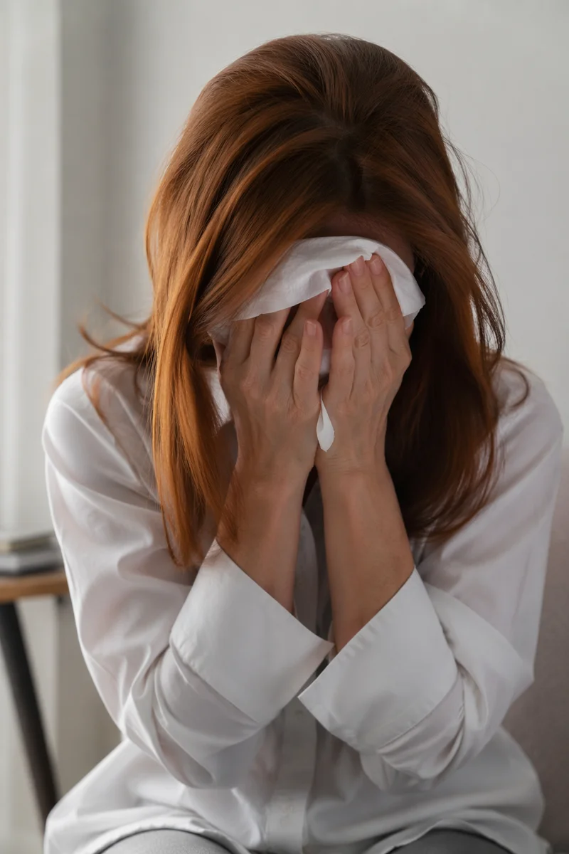 Woman Wiping Tears in Quiet Comfort