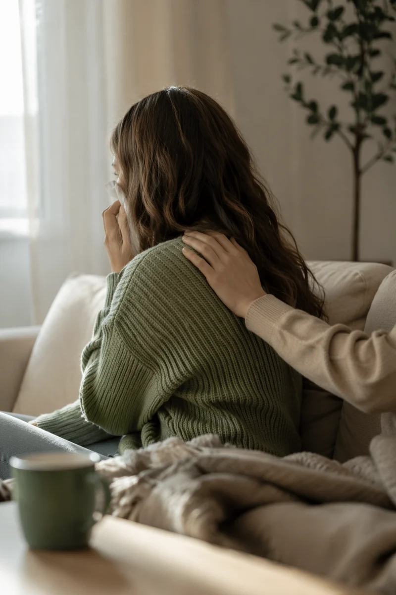 Woman Wiping Tears with Gentle Comfort