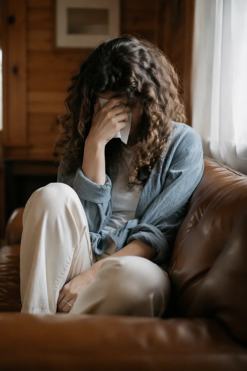 Woman Wiping Tears in Quiet Comfort