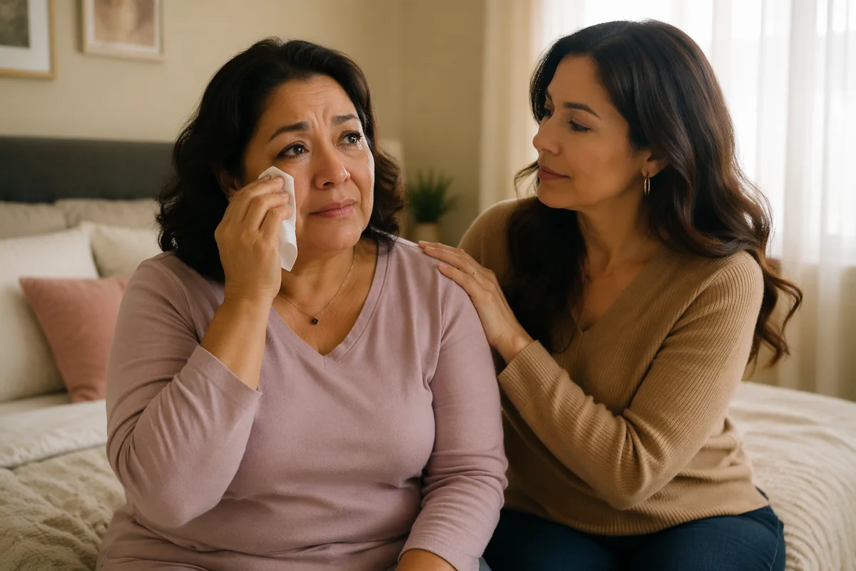 Comforting Friend Beside Tearful Woman