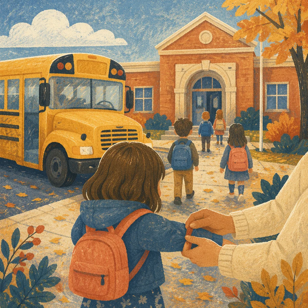 Yellow School Bus at Autumn Campus