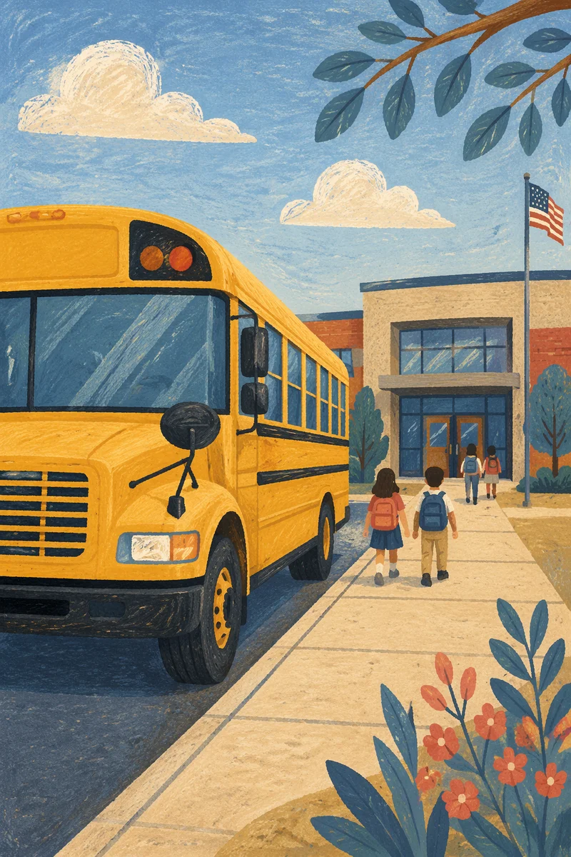 Yellow School Bus at Modern Campus