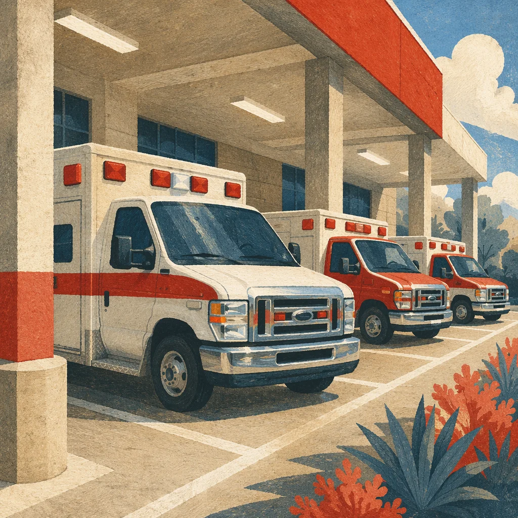 Ambulances Parked at Modern Hospital Entrance