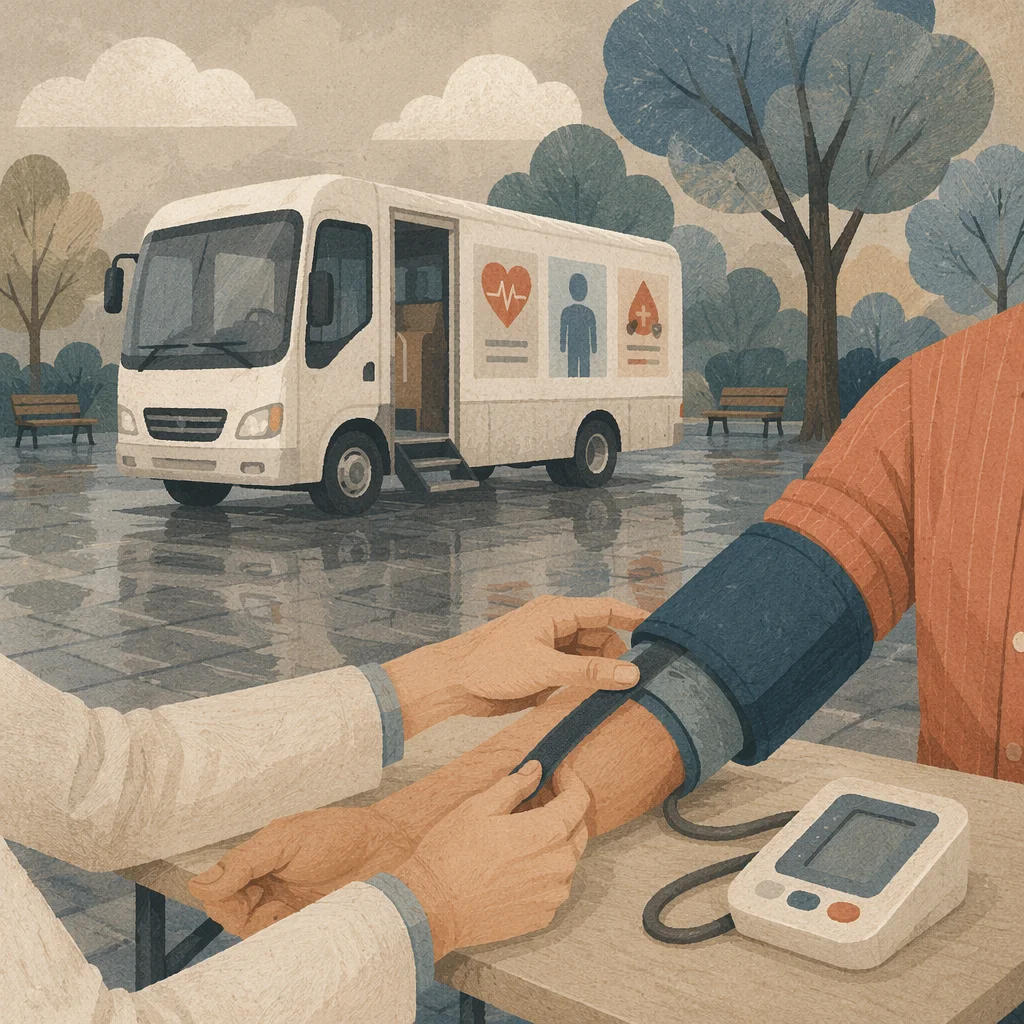 Community Blood Pressure Check Outside Mobile Clinic