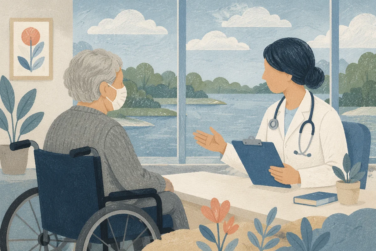 Doctor Consulting Elderly Patient in Clinic