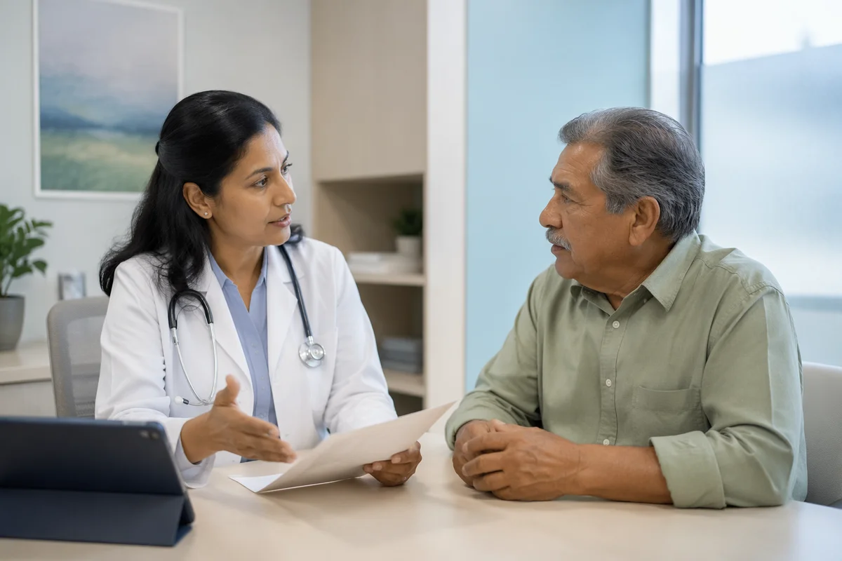 Doctor Consulting Elderly Patient in Clinic