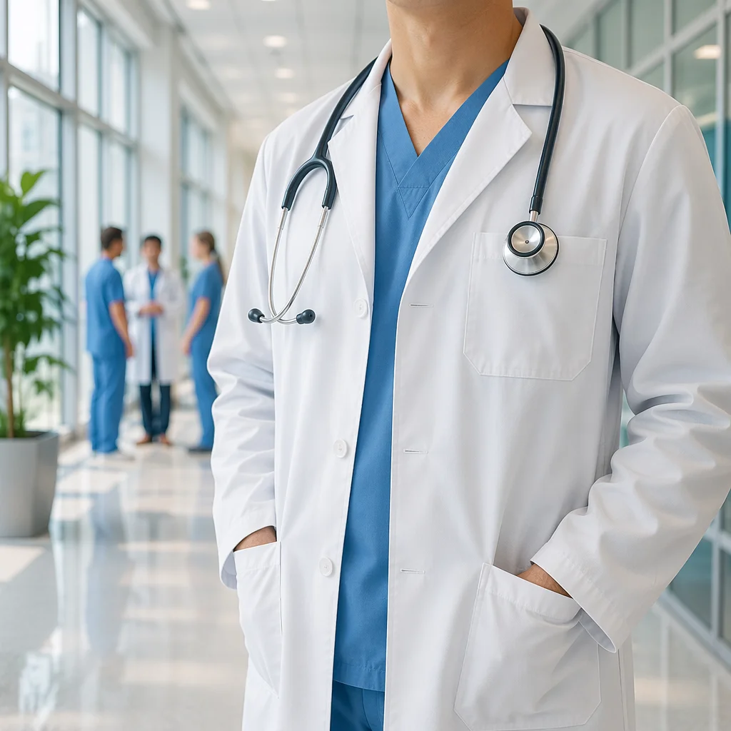 Doctor With Stethoscope in Modern Hospital