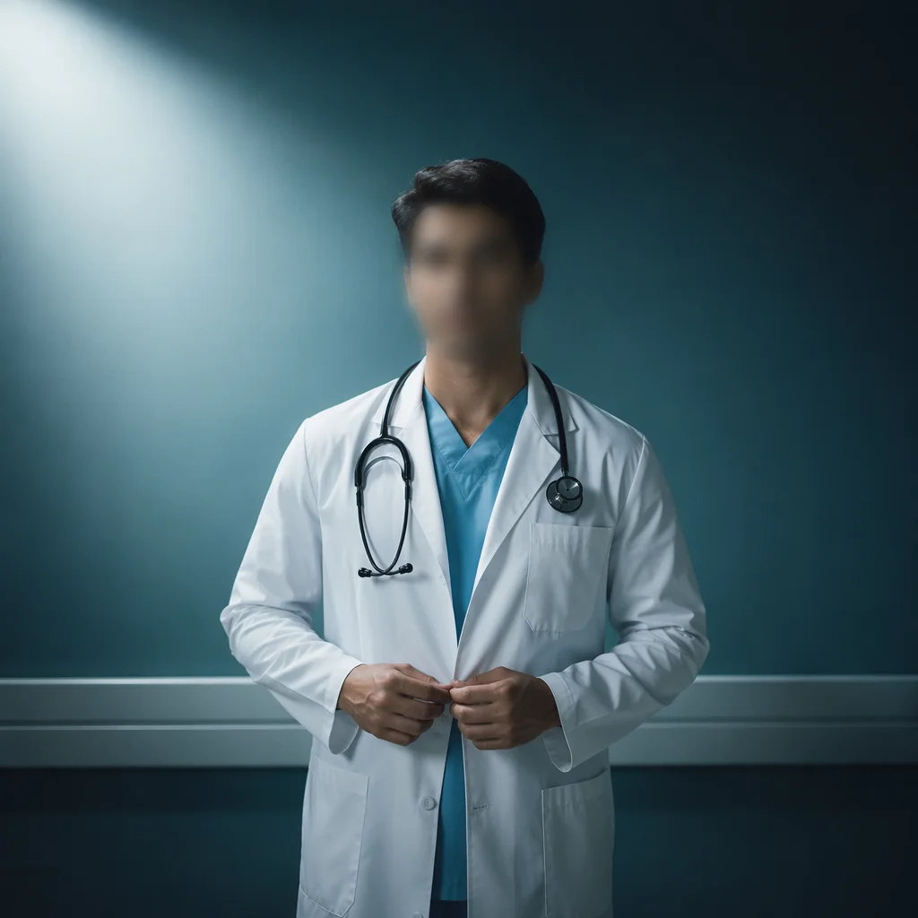 Anonymous Doctor Portrait in Teal Hospital Setting