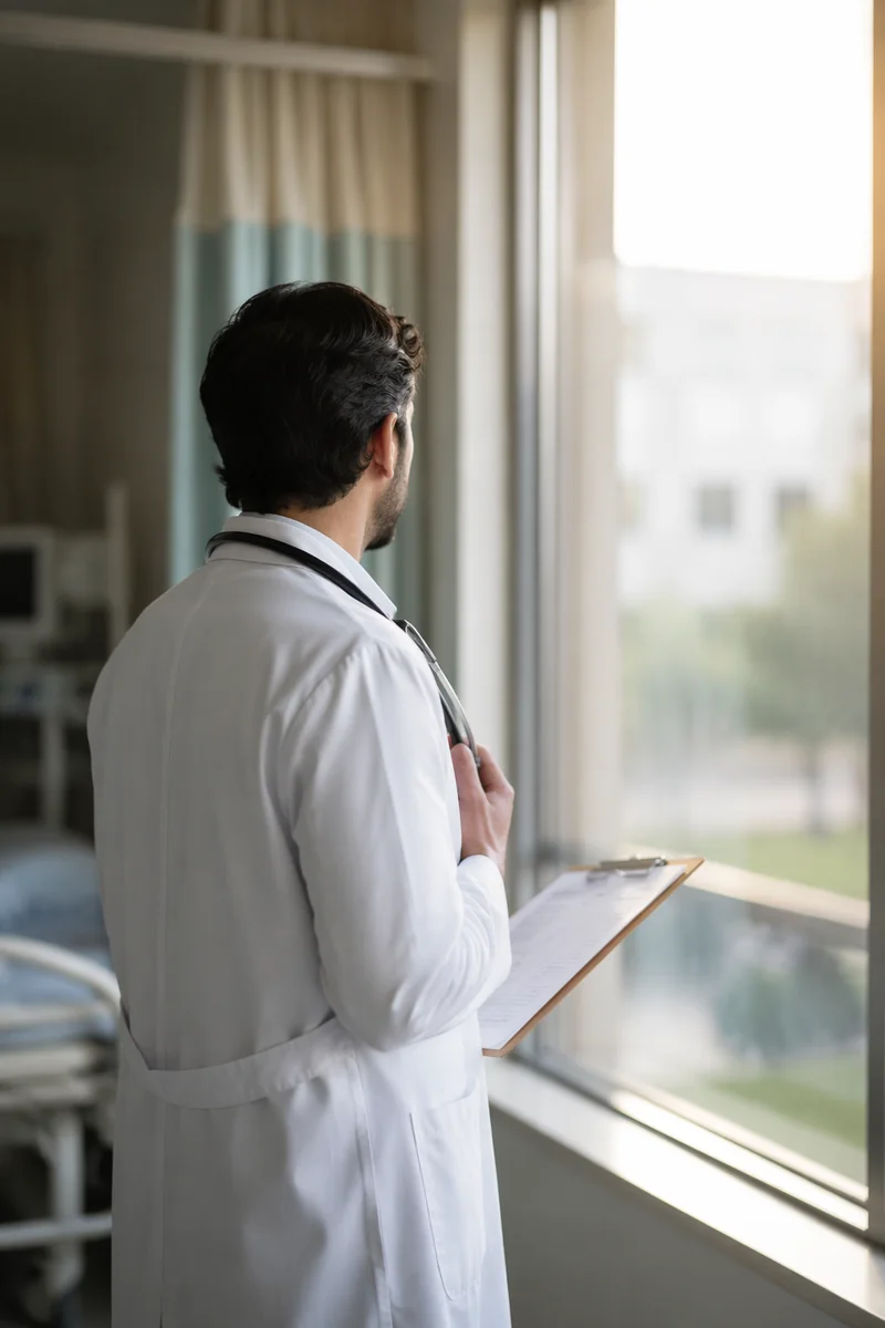 Compassionate Doctor Preparing for Hospital Rounds