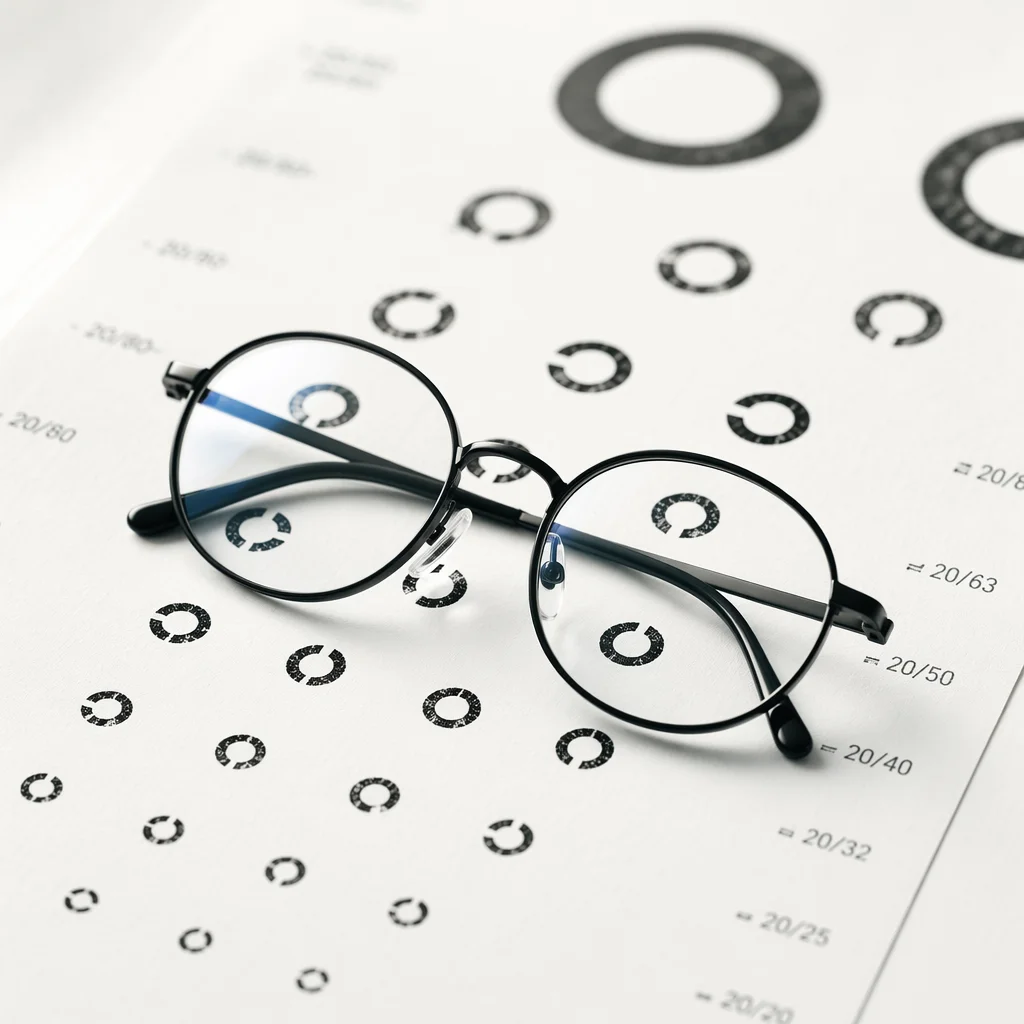 Eyeglasses on Vision Chart Close-Up