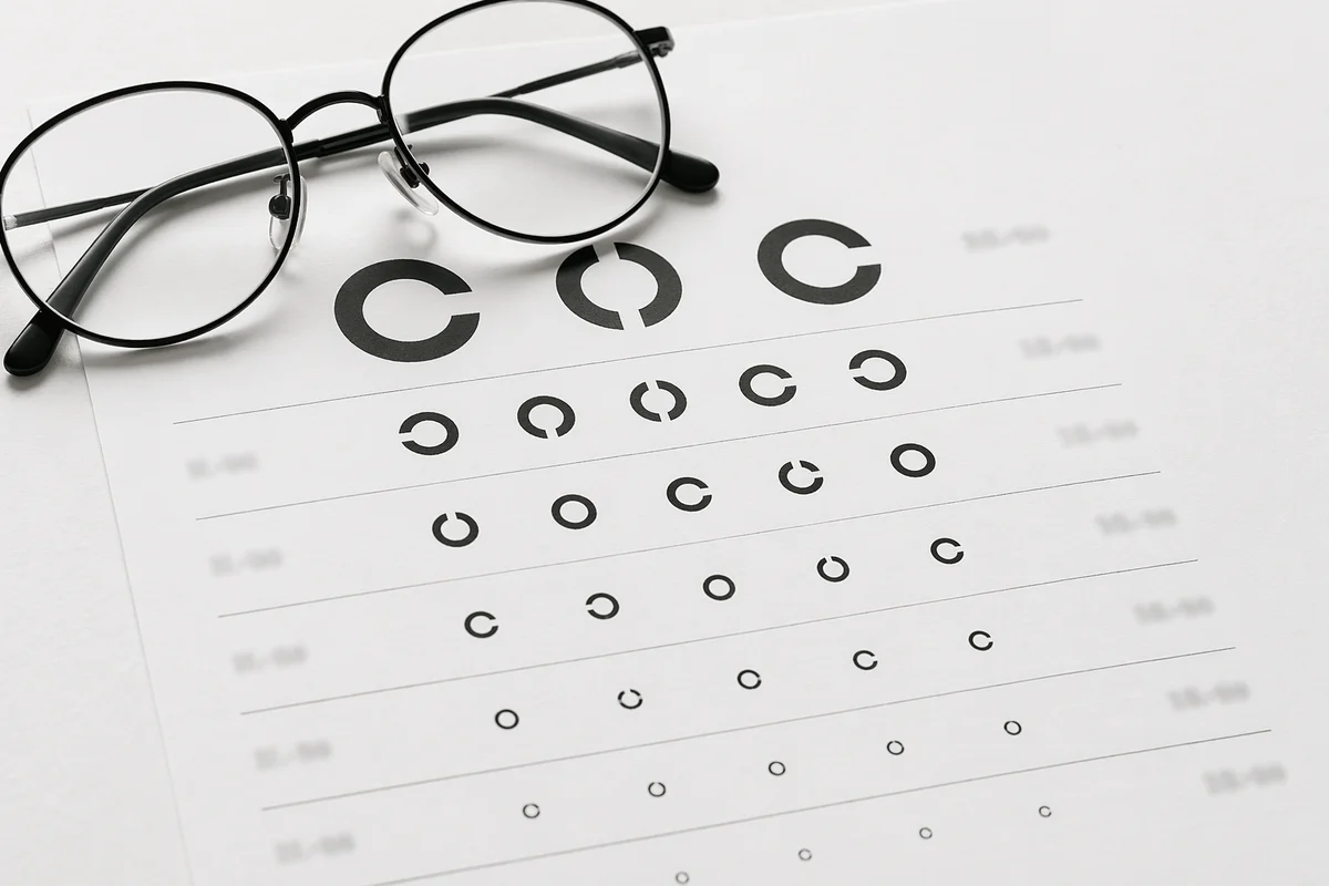 Optometry Vision Chart With Eyeglasses Flat Lay