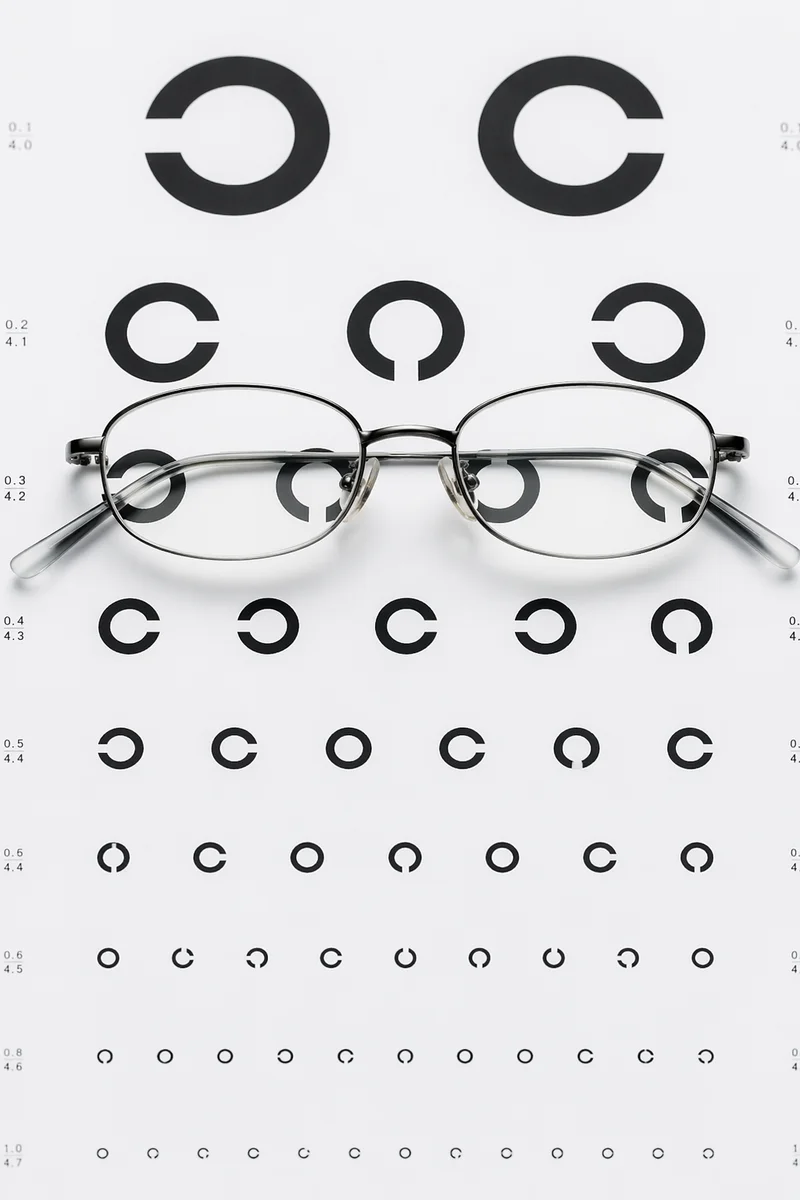 Optometry Vision Chart with Eyeglasses Closeup