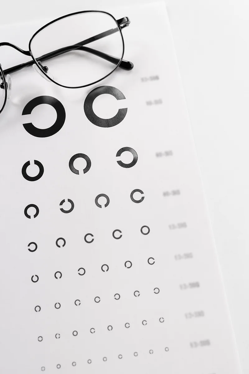 Optometry Vision Chart with Eyeglasses Flat Lay