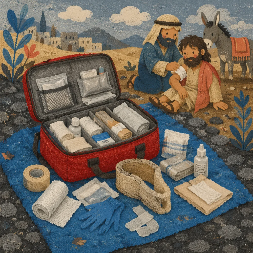 Open First Aid Kit on Rescue Mat