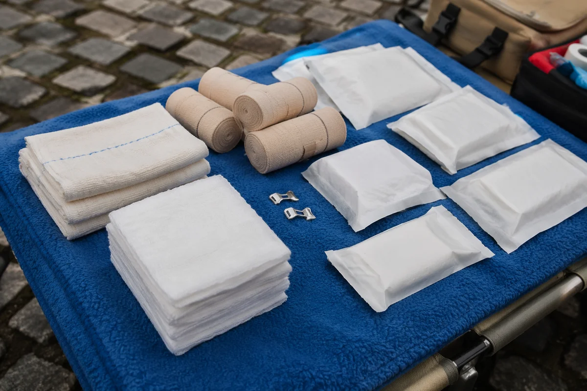 Outdoor First Aid Supplies on Blue Blanket
