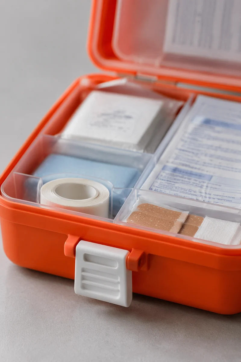 Open Orange First Aid Kit Supplies