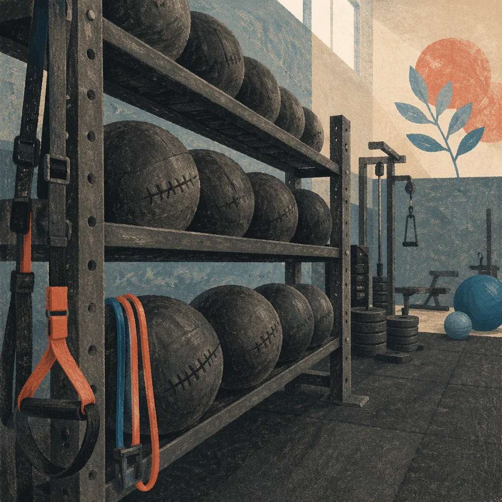 Empty Rehabilitation Fitness Gym With Medicine Balls