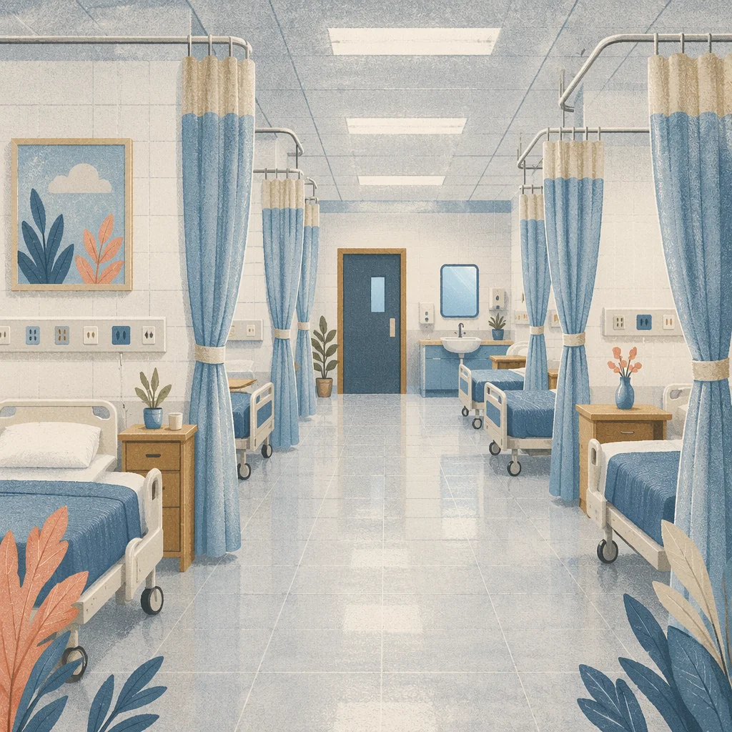 Clean Hospital Ward Interior With Empty Beds