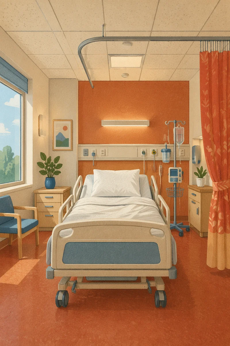 Clean Hospital Patient Room with Warm Accents