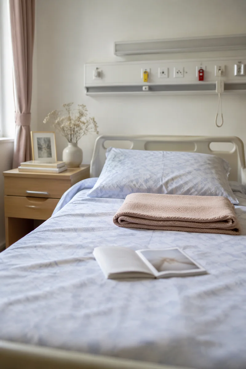Clean Private Hospital Room with Empty Bed