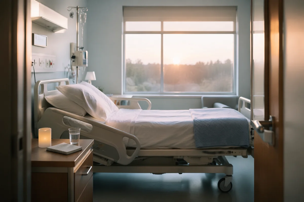 Peaceful Hospital Room with Sunrise Prayer Light