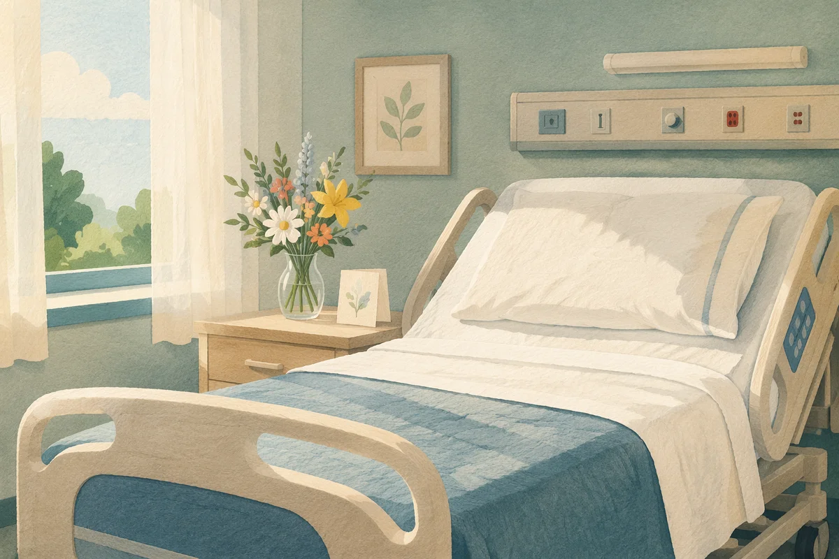 Peaceful Hospital Room with Flowers and Card