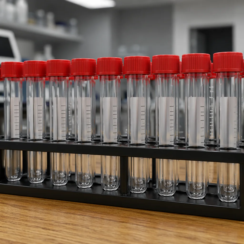 Red Capped Laboratory Test Tubes