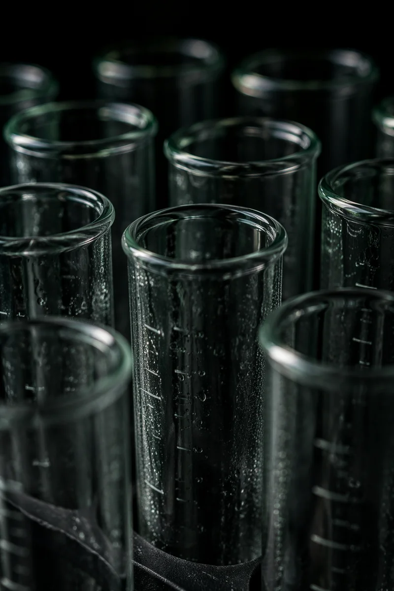 Laboratory Test Tubes on Dark Bench