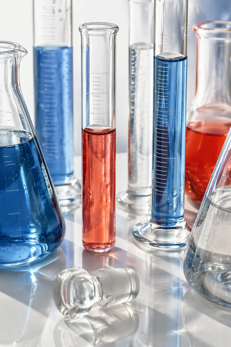 Clinical Laboratory Glassware With Colorful Liquids