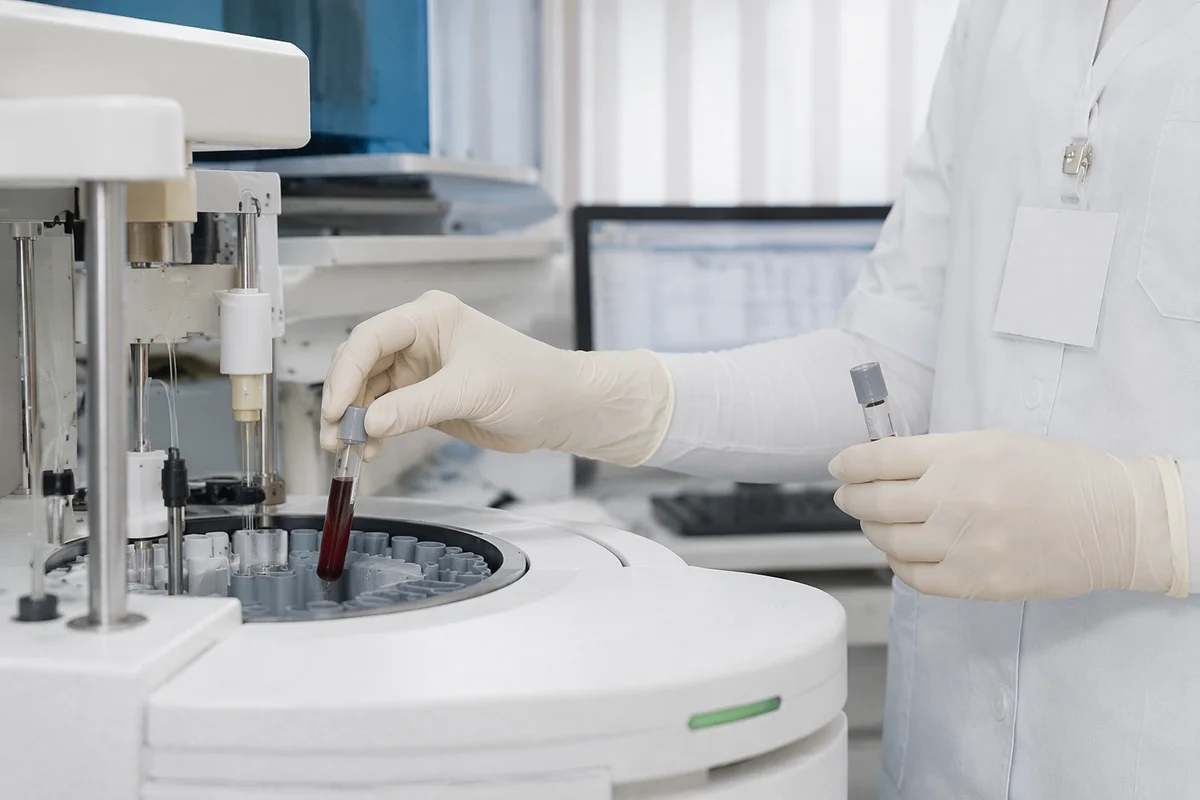 Clinical Lab Technician Handling Blood Test Tubes