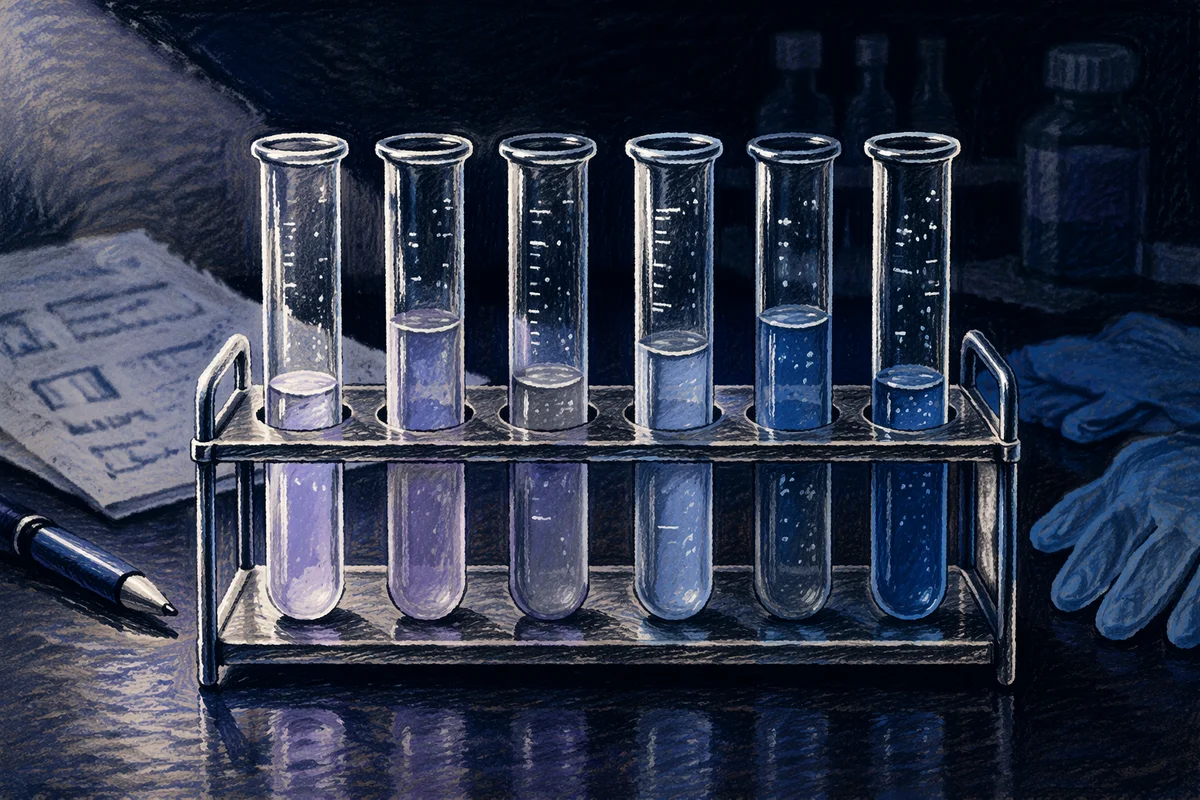 Laboratory Test Tubes with Blue Violet Samples