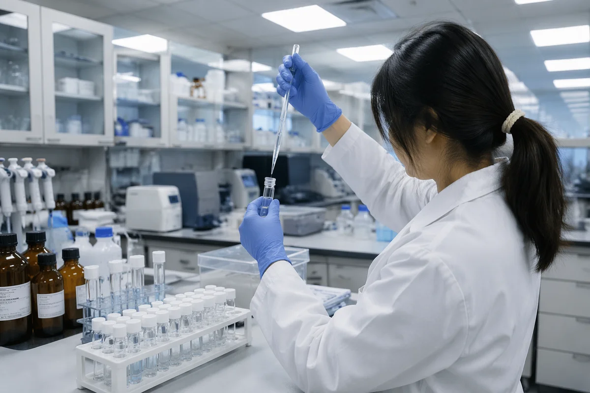 Clinical Laboratory Technician Transferring Test Tube Sample