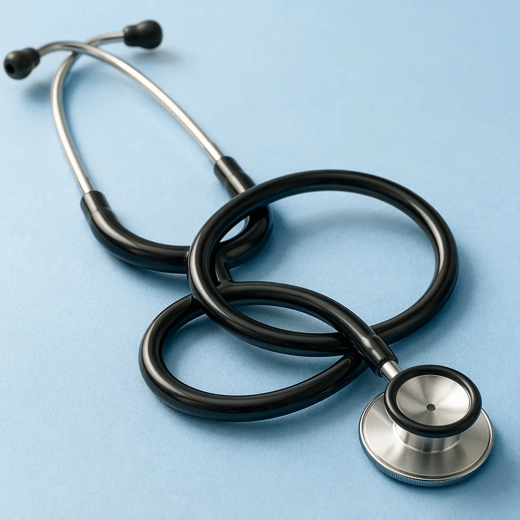 Close Up Stethoscope on Blue Surface