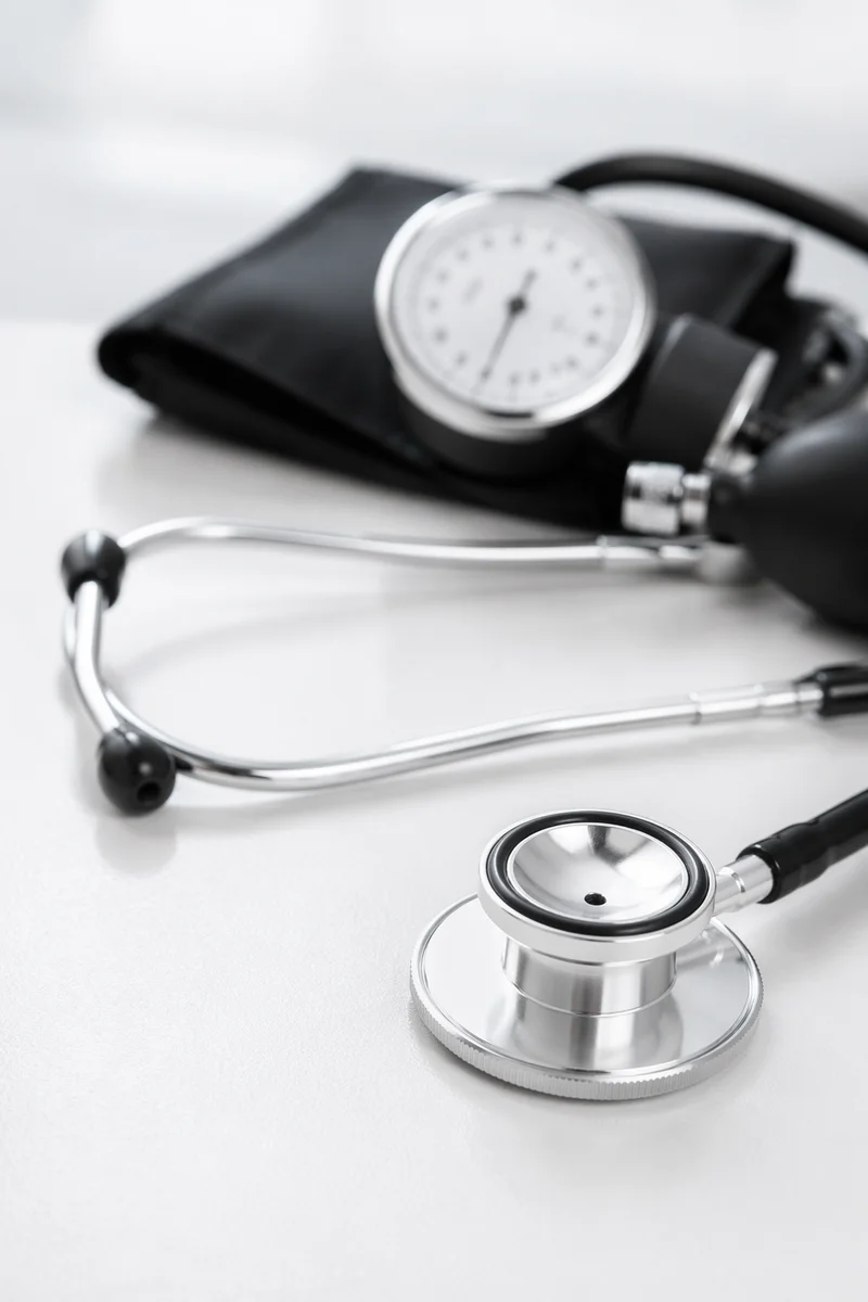 Close-Up Stethoscope on Clinical Tabletop