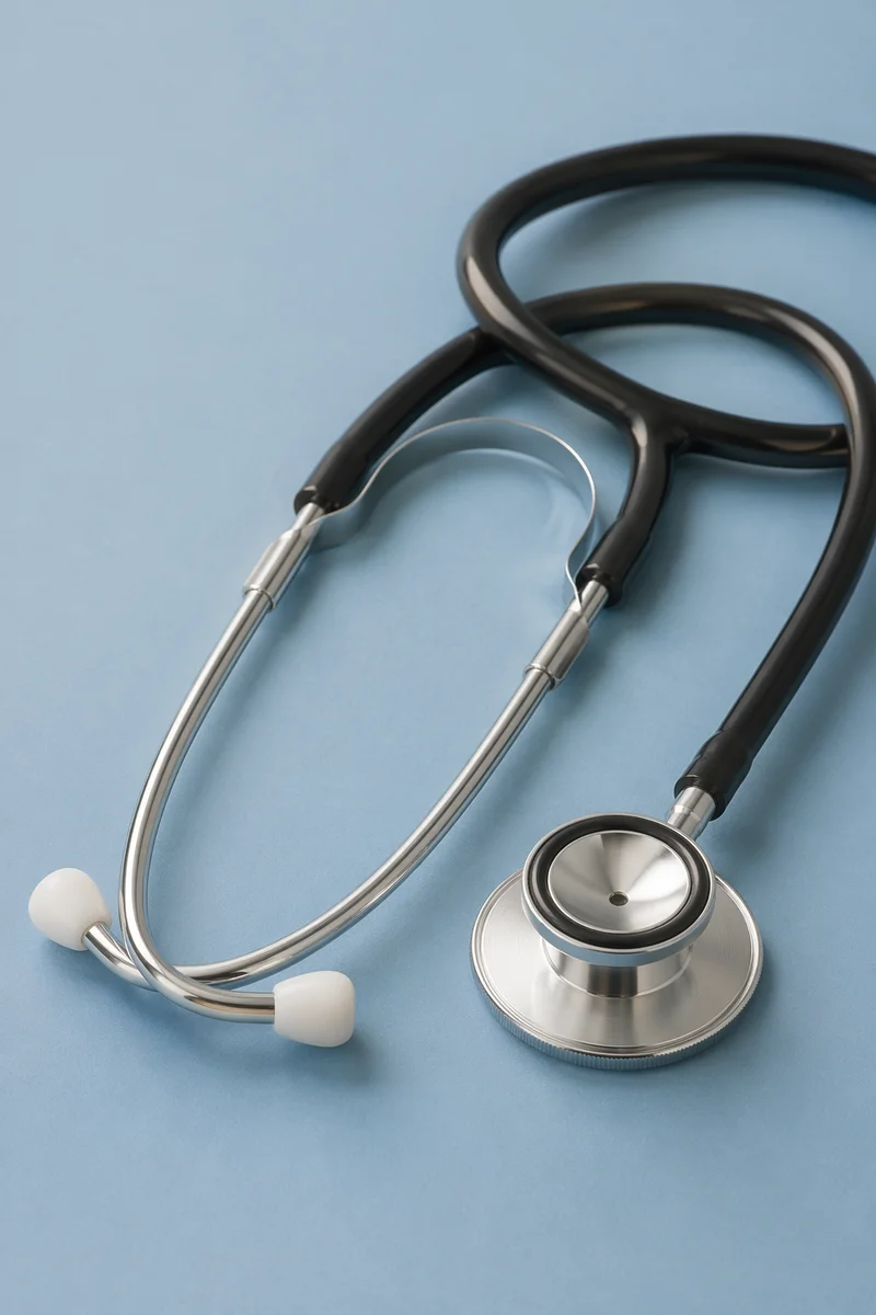 Close-Up Stethoscope on Pastel Blue Surface