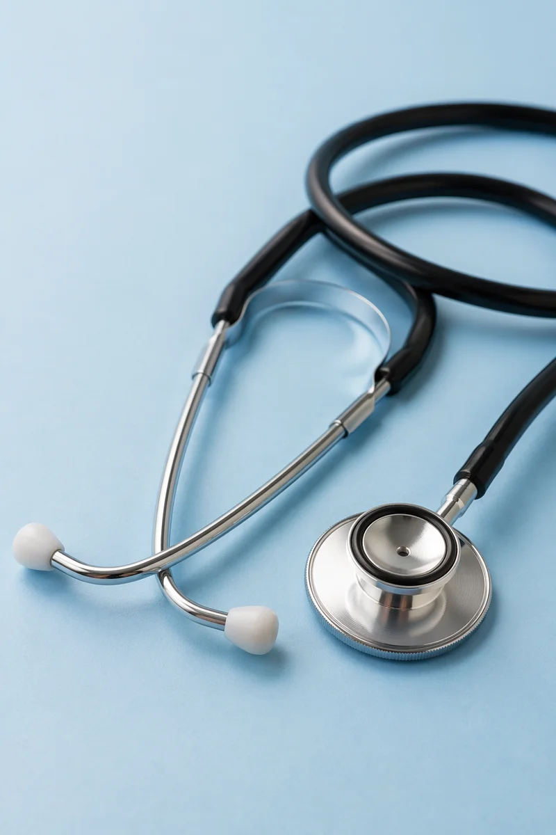 Close Up Stethoscope on Pastel Blue Surface
