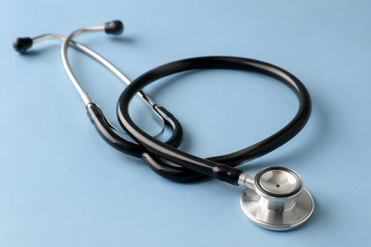 Close-Up Medical Stethoscope on Blue Table