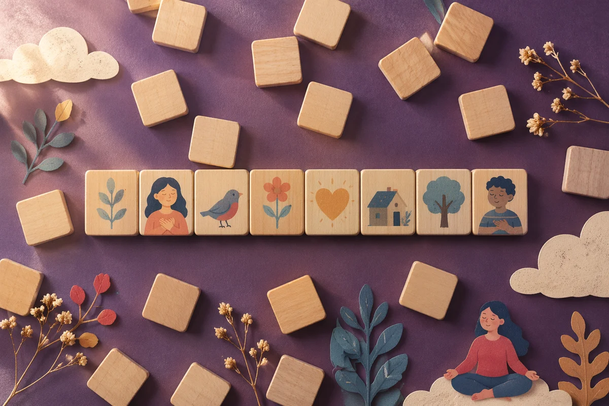 Mindful Self Care Wooden Tiles on Purple