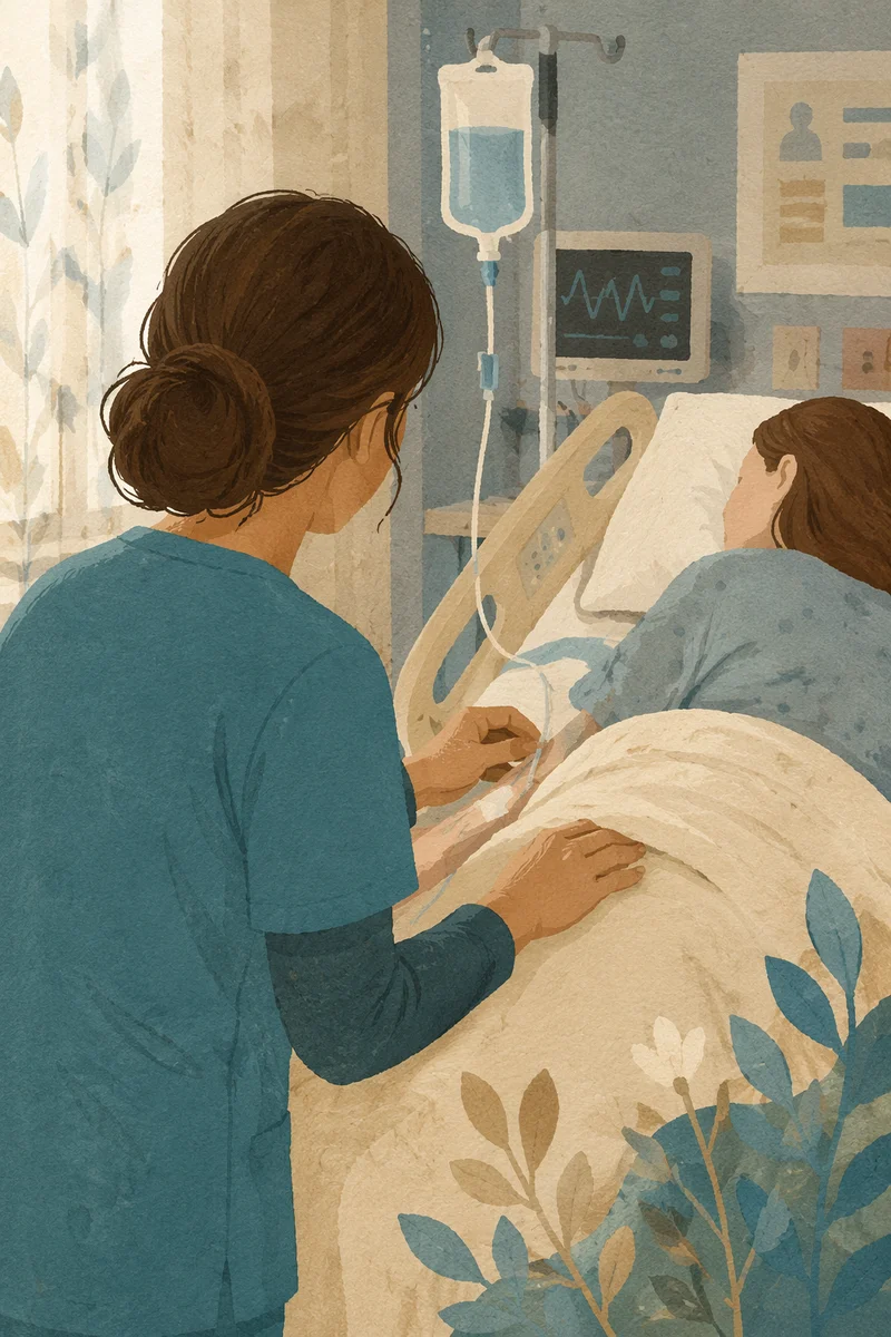 Nurse Comforting Patient in Hospital Room