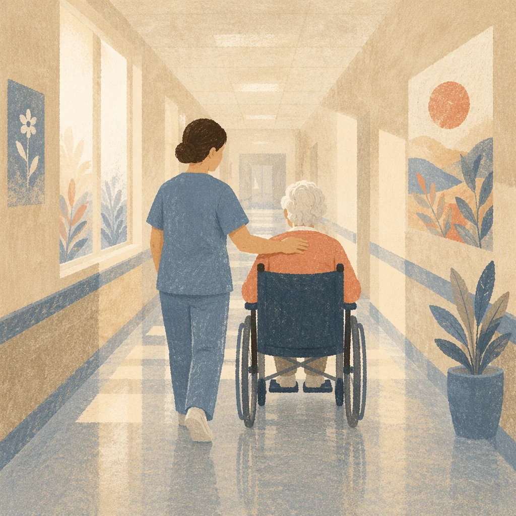 Compassionate Nurse Guiding Elderly Patient