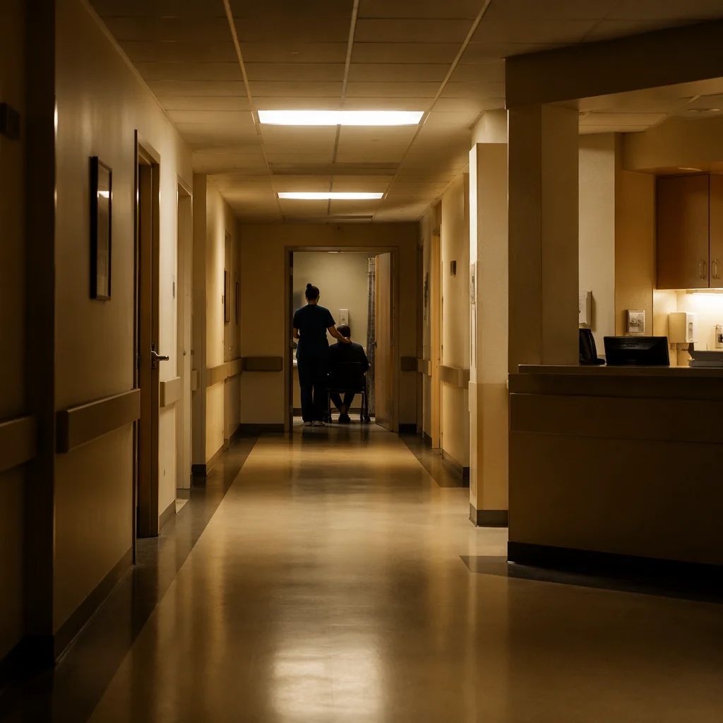 Compassionate Nurse in Quiet Hospital Corridor