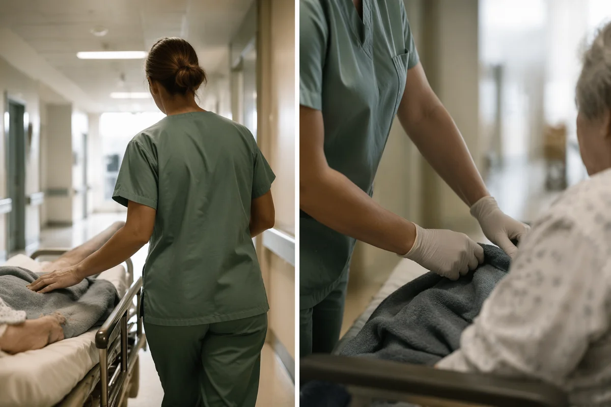 Compassionate Nurse Care in Hospital Corridor