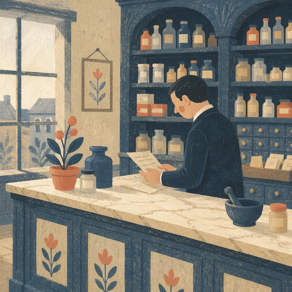 Vintage Pharmacy Prescription Counter Scene
