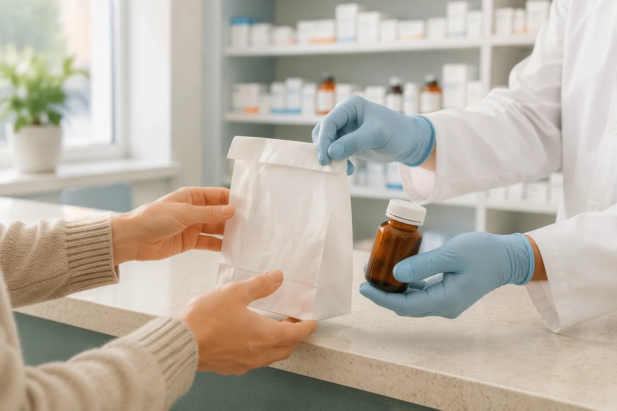 Pharmacy Prescription Counter Handing Medicine Bag