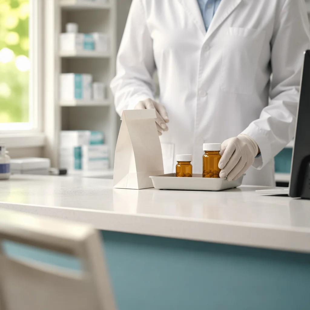 Clean Pharmacy Prescription Counter in Morning Light
